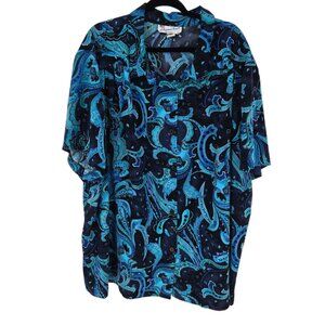 A personal touch womens size 5X black blue paisley floral short sleeve button up